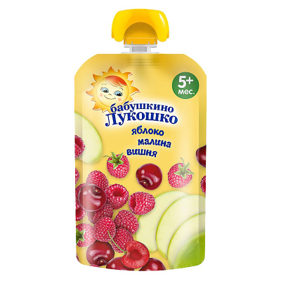 Пюре Яблоко Малина Вишня 90 г с 5 месяцев Бабушкино Лукошко 1